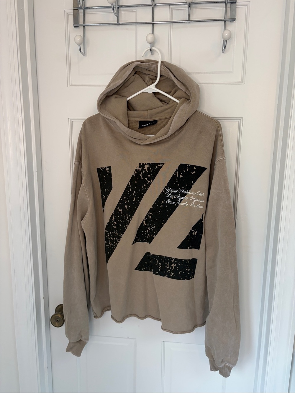 YoungLA 568 Icon Washed Graphic Hoodie Tan Beige Men's Large